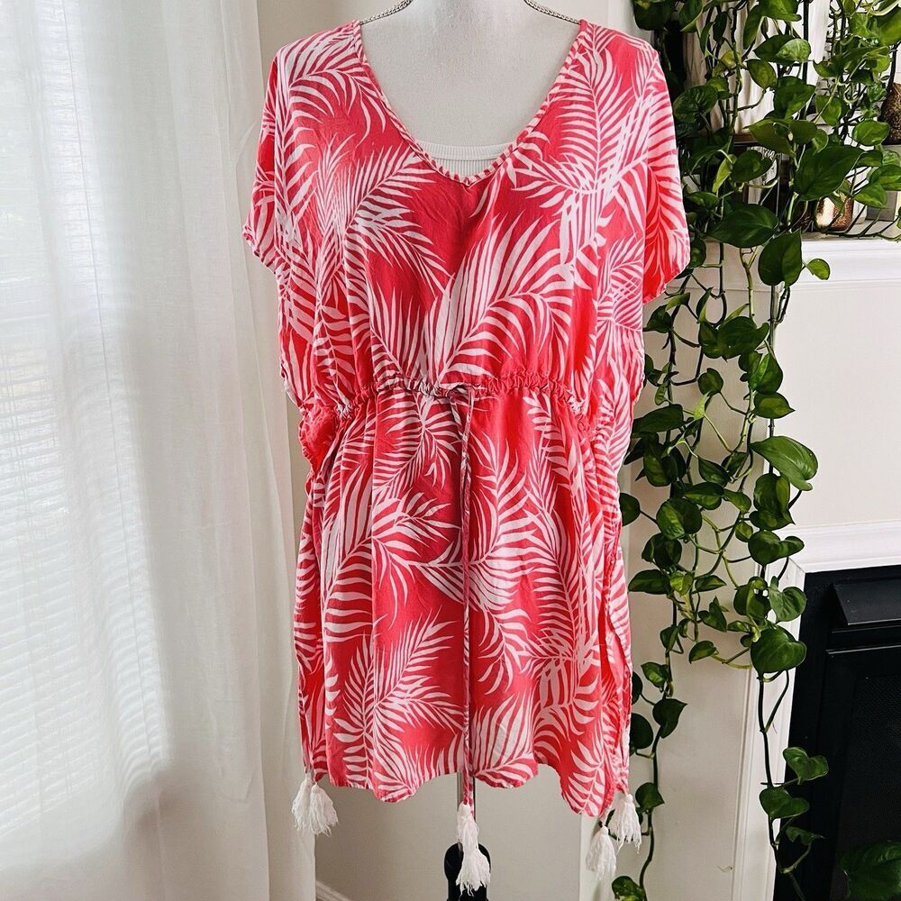 Clearance🎉Cleobella Coral & White Tropical Palm Fronds Swimsuit Coverup -Med